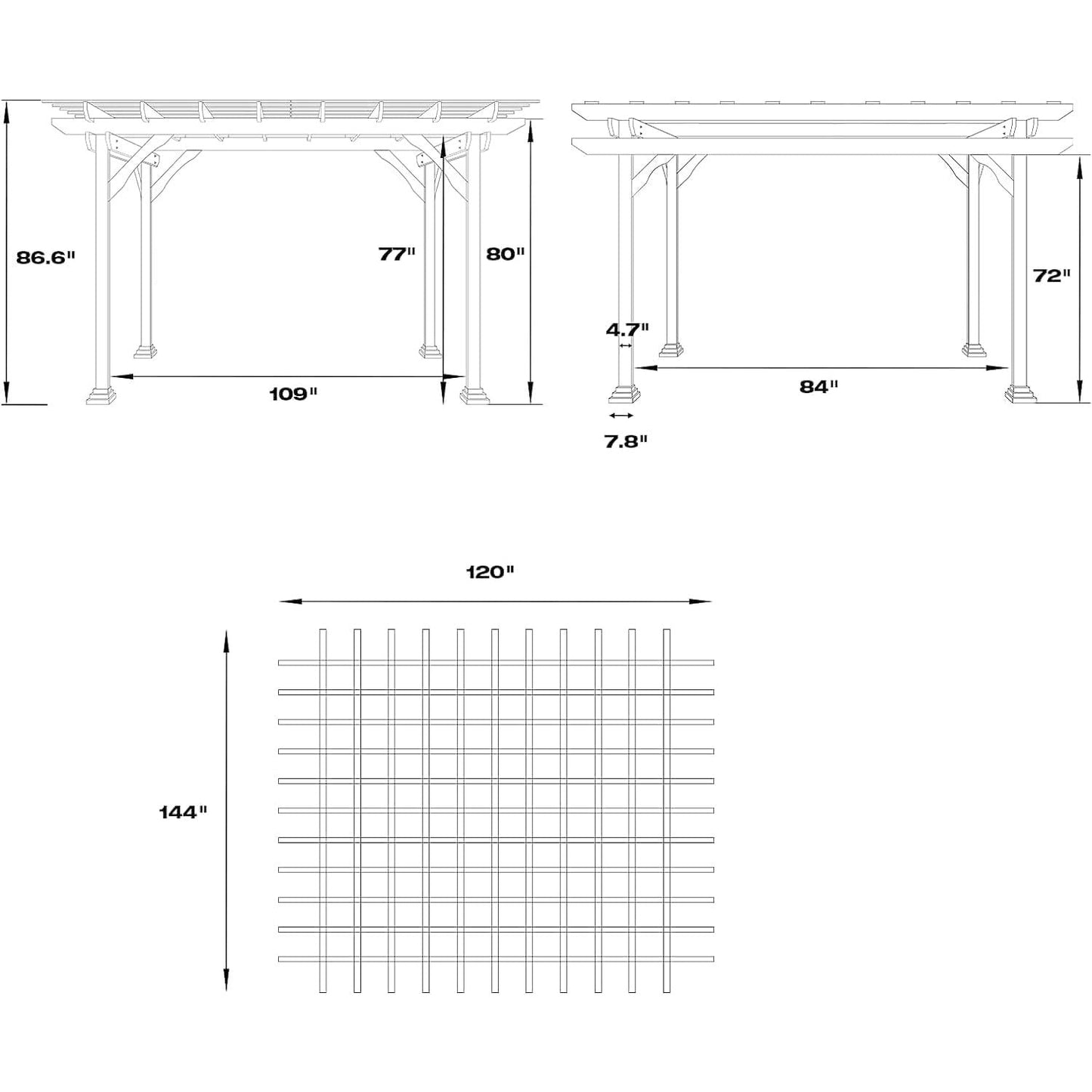Wood Pergola 12'x10' Gazebo, Outdoor Pergola for Patio Deck Garden Backyard and Patio