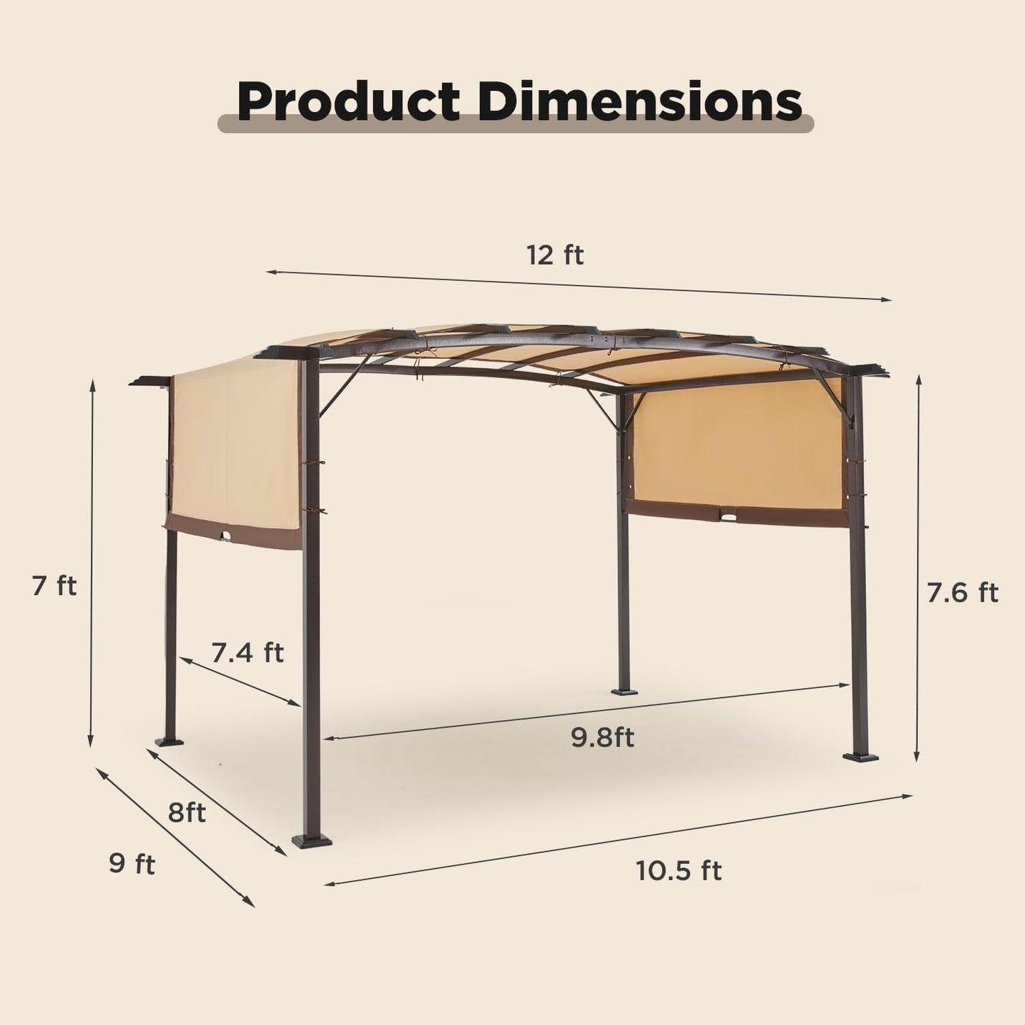 9'x12' Outdoor Pergola Metal Patio Gazebos