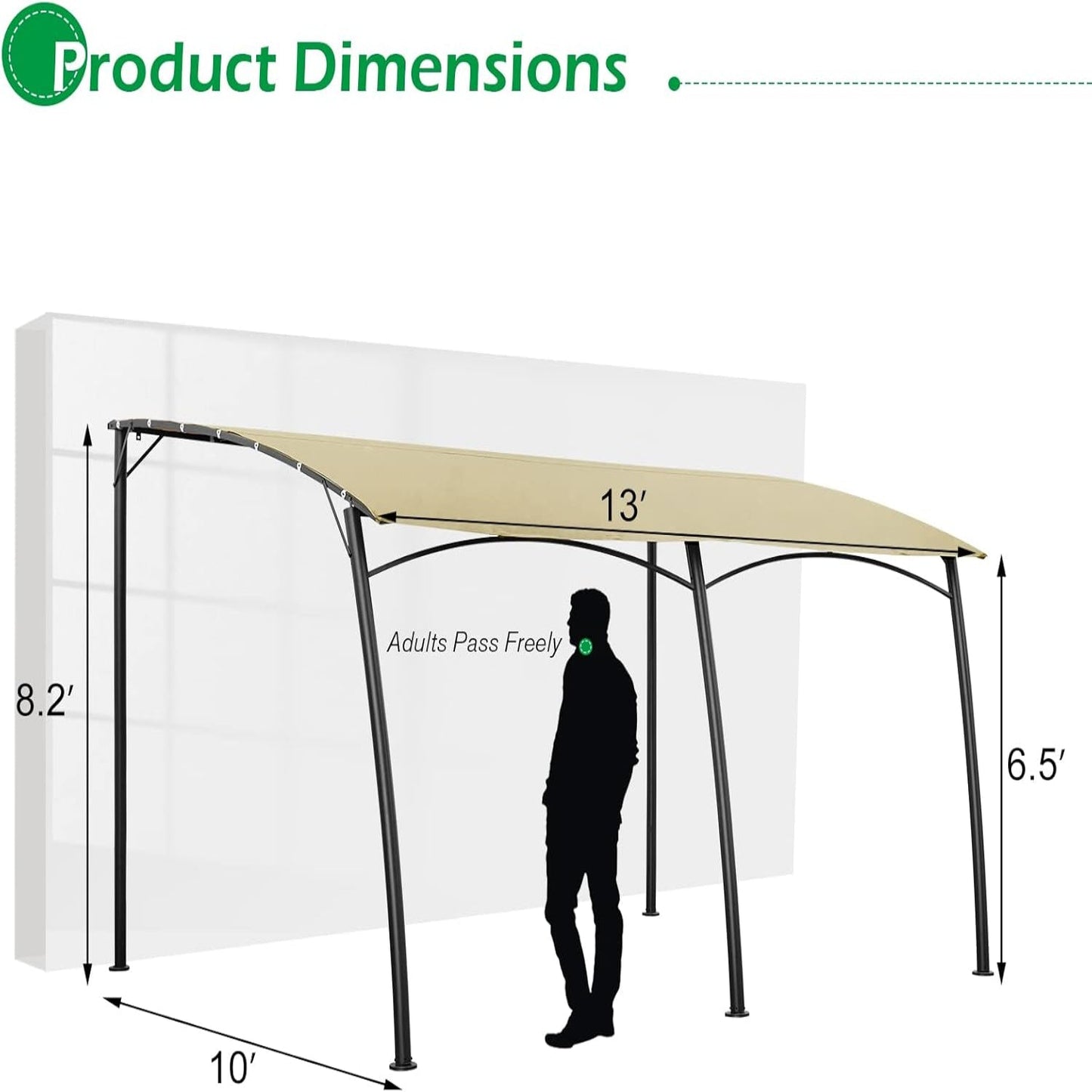 13'×10' Wall Mounted Peogola, UV Block Patio Awning Sunshade Canopy for Patio