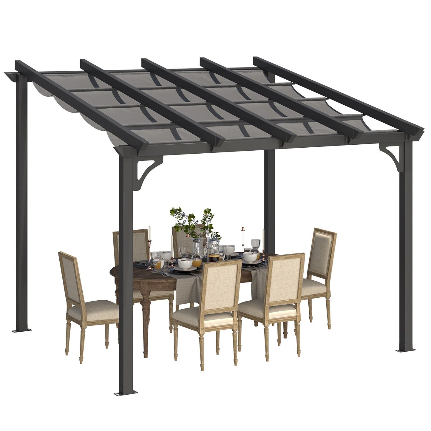 10' x 8' Gazebo for Patio, Retractable Pergola with Adjustable Sun Shade Canopy Roof