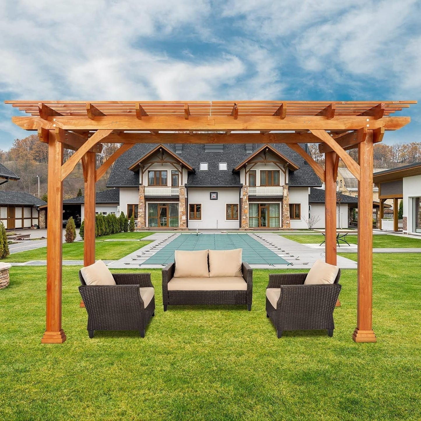 Wood Pergola 12'x10' Gazebo, Outdoor Pergola for Patio Deck Garden Backyard and Patio