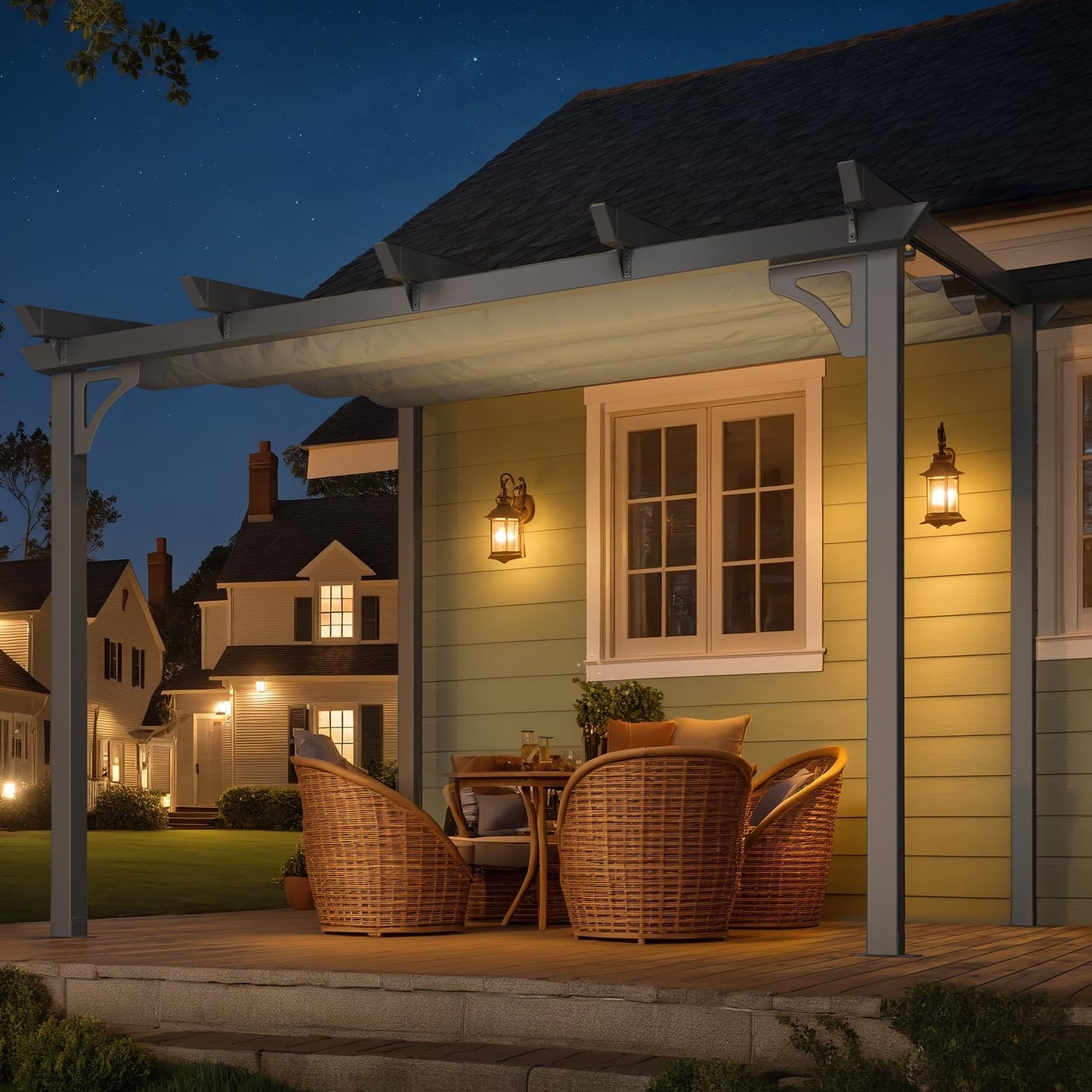 10' x 8' Gazebo for Patio, Retractable Pergola with Adjustable Sun Shade Canopy Roof