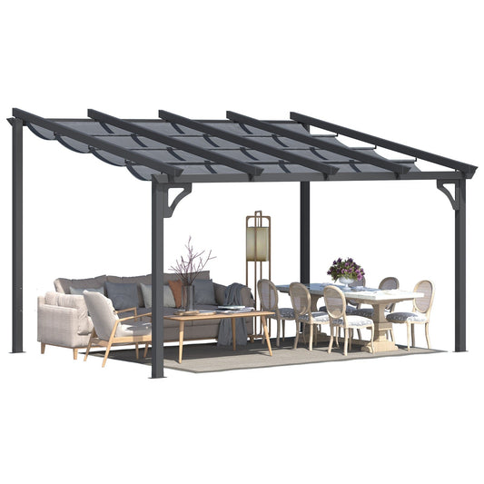14' x 10' Gazebo for Patio, Retractable Pergola with Adjustable Sun Shade Canopy Roof