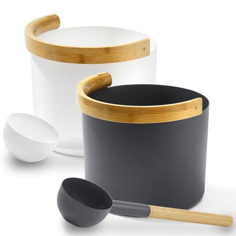 Kolo Sauna Bucket (w/ curved handle) + Ladle Set, Aluminum/Bamboo, 1 Gal